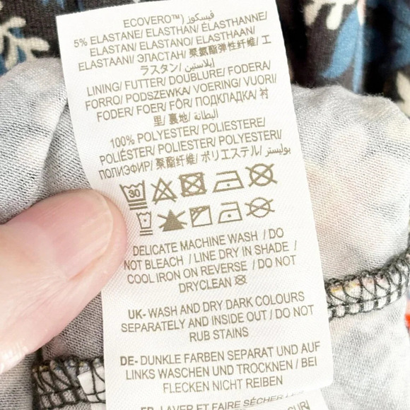 Boden Graphite Gray Opulent Leaf Print Long Sleeve Smocked V Neck Maxi Dress 12L - Picture 11 of 12